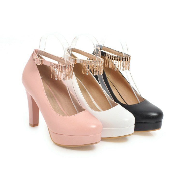 Women Ankle Strap Rhinestone Platform Pumps High Heels Shoes