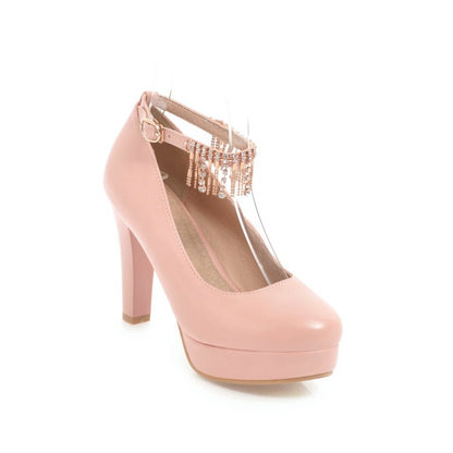 Women Ankle Strap Rhinestone Platform Pumps High Heels Shoes