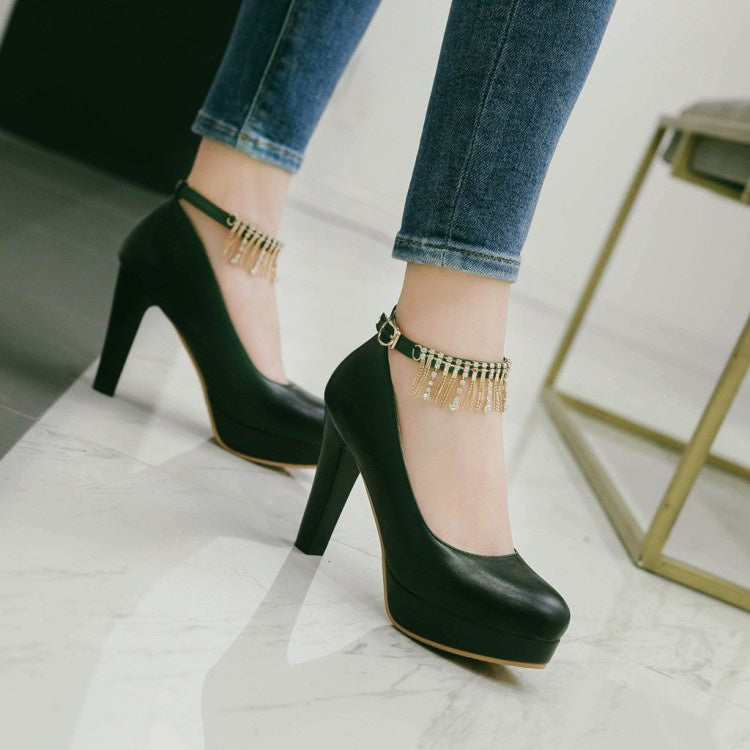 Women Ankle Strap Rhinestone Platform Pumps High Heels Shoes