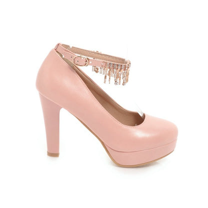 Women Ankle Strap Rhinestone Platform Pumps High Heels Shoes