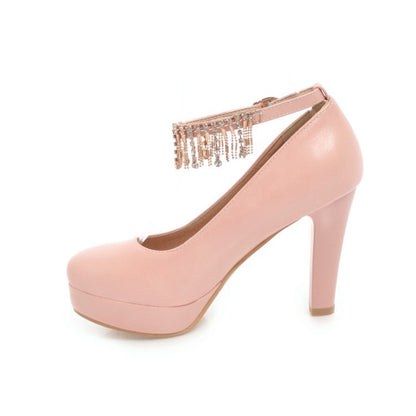 Women Ankle Strap Rhinestone Platform Pumps High Heels Shoes