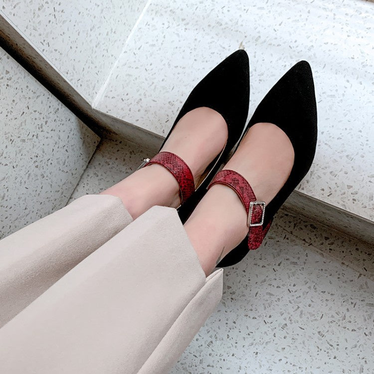 Women Buckle High Heeled Chunky Heels Pumps