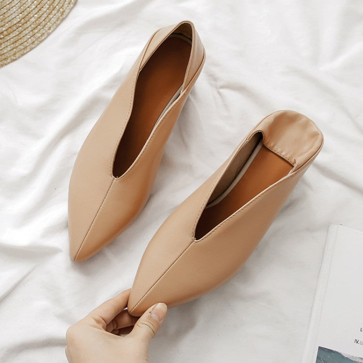 Women Pointed Toe High Heeled Chunky Heels Pumps