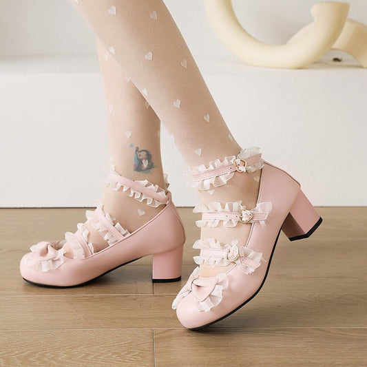 Women Lace Mary Jane Pumps High Heels