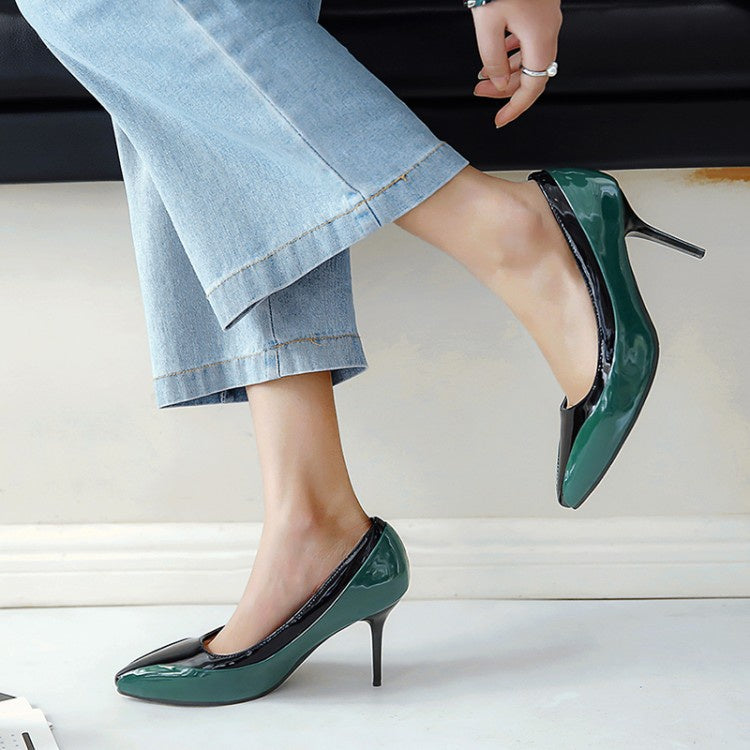 Women Pointed Toe Patent Leather Pumps High Heels