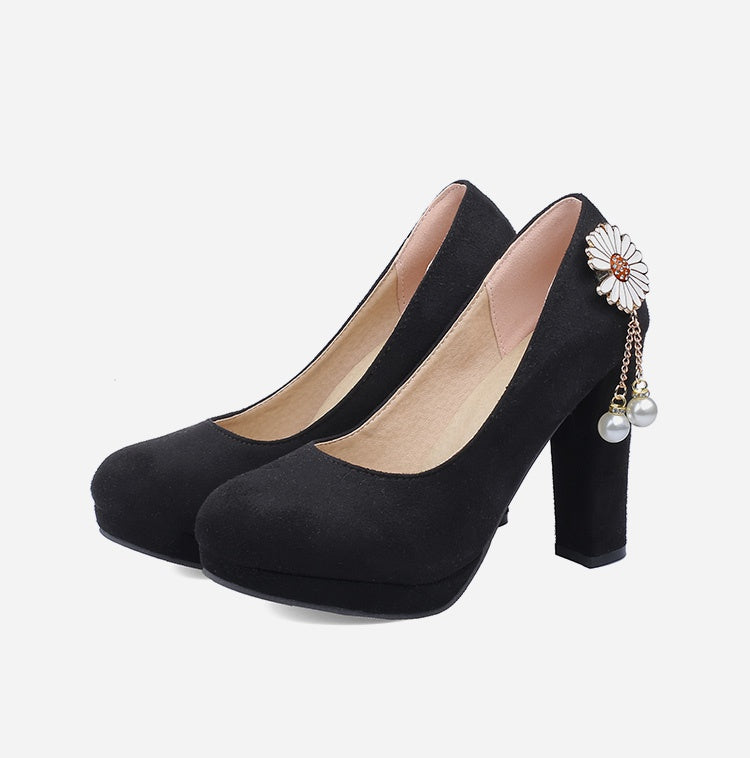 Women Flower Pearl Platform Pumps High Heels