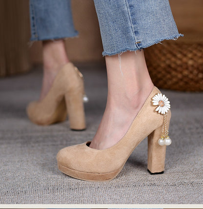 Women Flower Pearl Platform Pumps High Heels