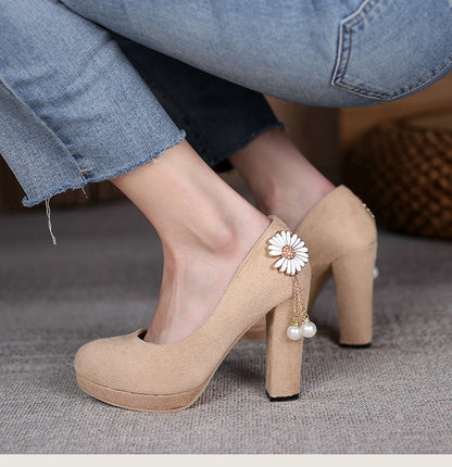 Women Flower Pearl Platform Pumps High Heels