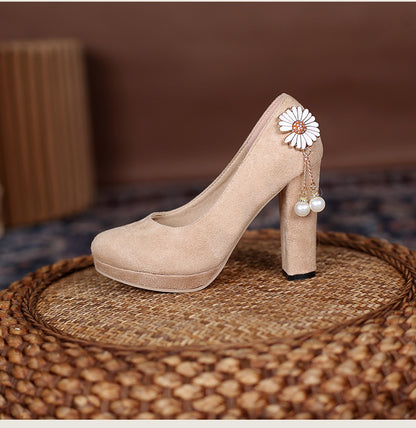 Women Flower Pearl Platform Pumps High Heels