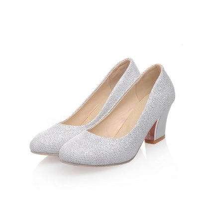 Women Pointed Toe Chunky Heels Pumps