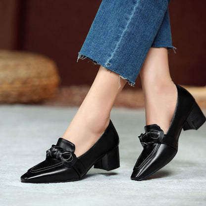 Women Bowtie Chunky High Heel Shoes