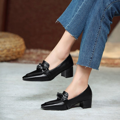 Women Bowtie Chunky High Heel Shoes