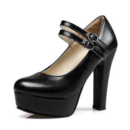 Women Buckle High Heel Platform Pumps