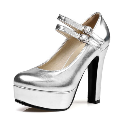 Women Buckle High Heel Platform Pumps