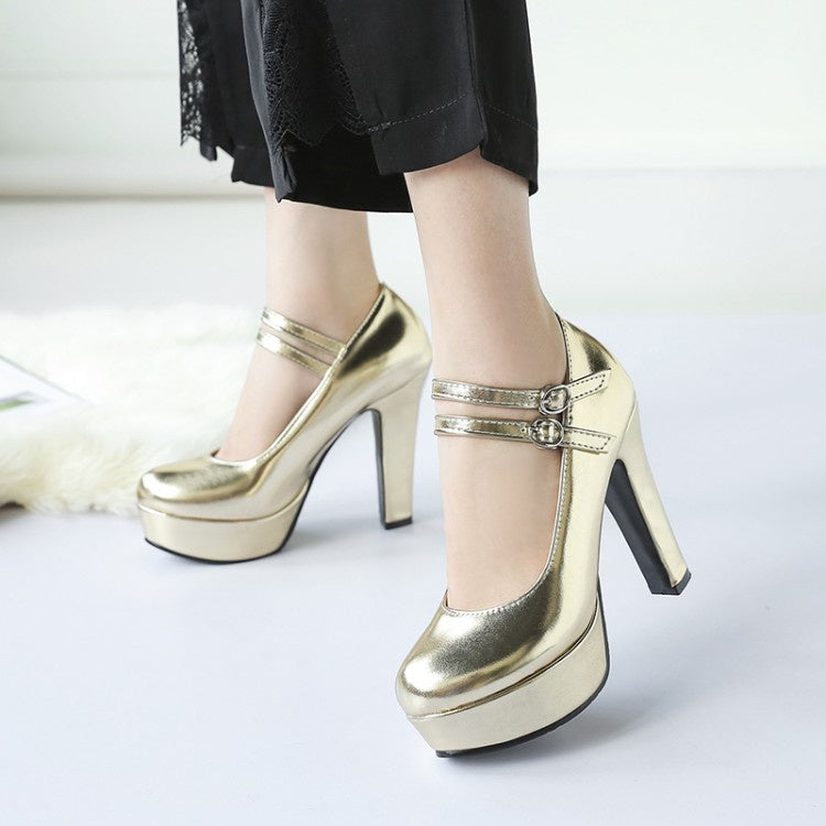 Women Buckle High Heel Platform Pumps