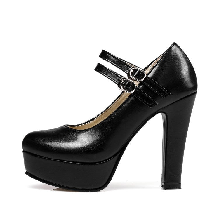 Women Buckle High Heel Platform Pumps