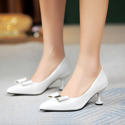 Women Pointed Toe Bow High Heel Pumps