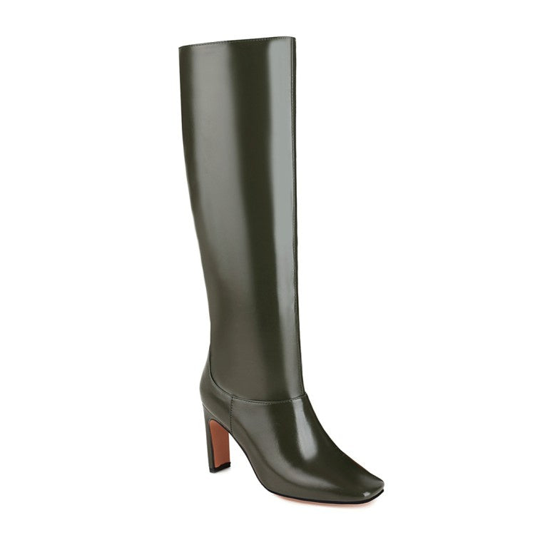 Women Square Toe High Heel Knee High Boots