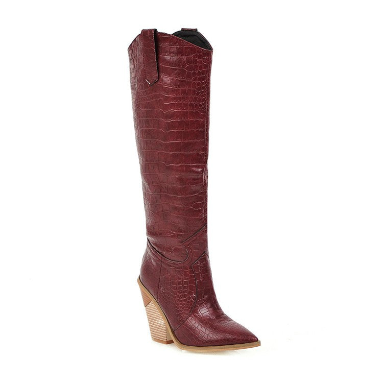 Women Pointed Toe High Heel Knee High Boots