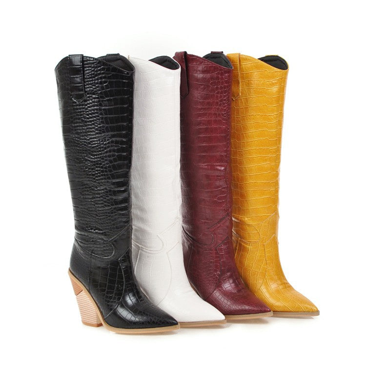 Women Pointed Toe High Heel Knee High Boots