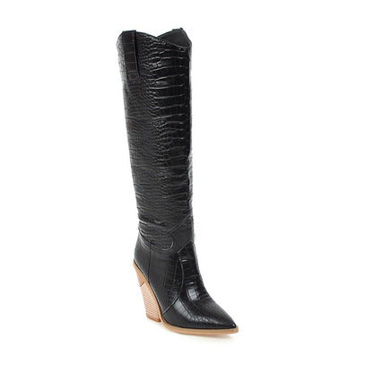 Women Pointed Toe High Heel Knee High Boots