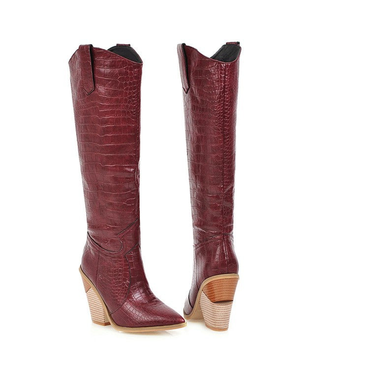 Women Pointed Toe High Heel Knee High Boots