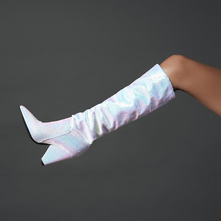 Women Sequined High Heel Knee High Boots