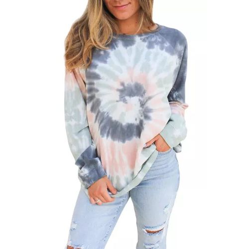 Womens Gradient Long Sleeve Tie Dyed T Shirt Top Round Neck Sweater