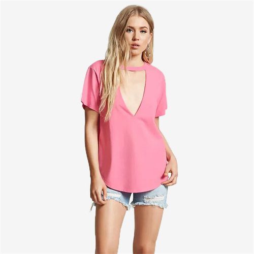 Sexy V Neck Shirt Solid Color Short Sleeve Women T Shirts