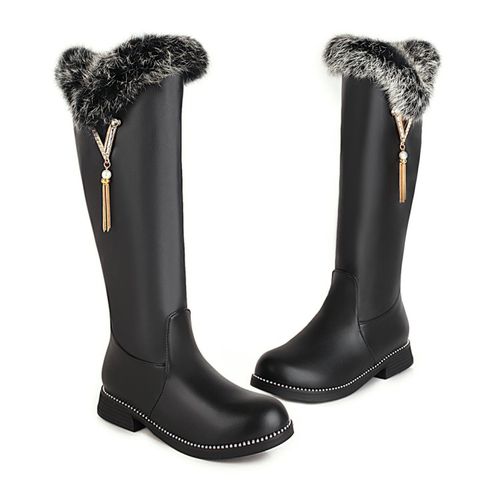 Women Rhinestone Mid Heels Tall Boots