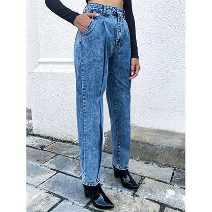 Ins Fashion Daily Loose Denim Pecile Long Women Jeans