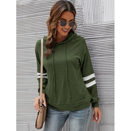 Womens Contrasting Striped Hoodie Kangaroo Pocket Sweater