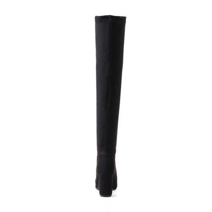 Women Pointed Toe Velvet High Heel Thigh High Boots