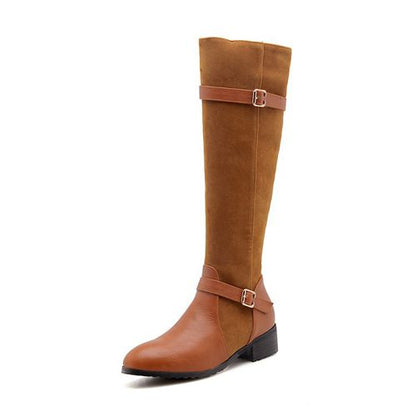 Women Buckle Low Heel Tall Chelsea Boots