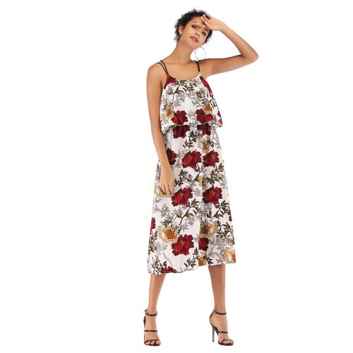 Floral Print on Chiffon Skirt Women Dresses