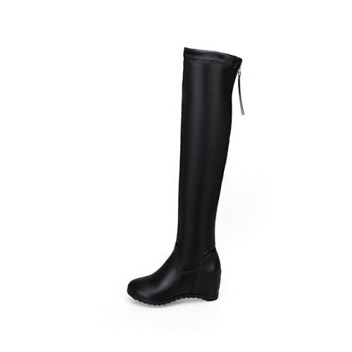 Women zipper wedge heeled Knee High Boots