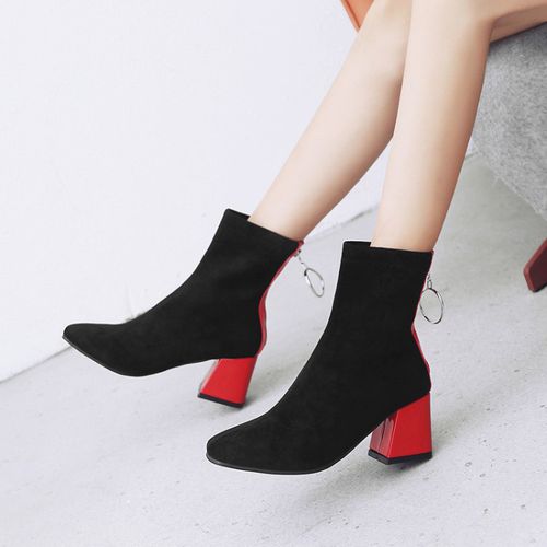 Pointed Toe Zipper Women High Heels Short Boots