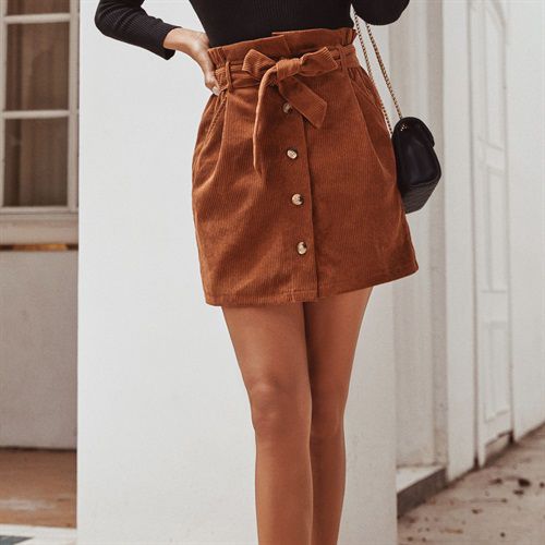 Corduroy High Waist Floral Women Skirts