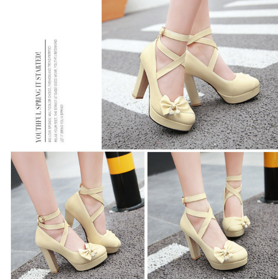 Bow and Cross Strap Women Pumps High Heels Dress Shoes 4408