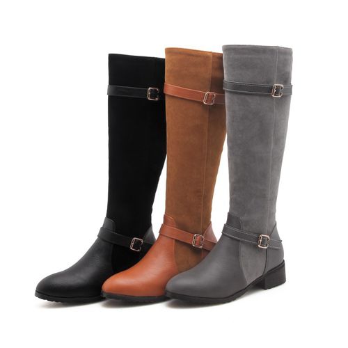 Women Buckle Low Heel Tall Chelsea Boots