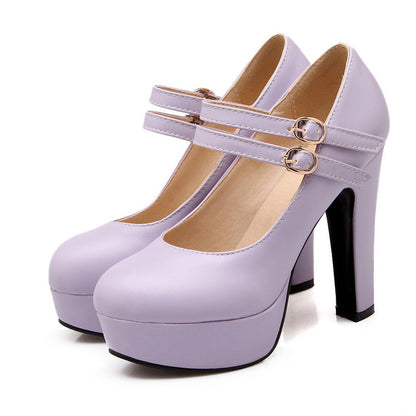 High Heel Buckle Platform Pumps