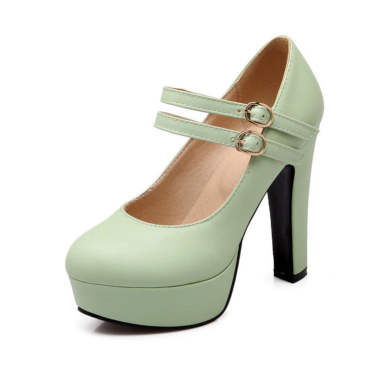 High Heel Buckle Platform Pumps