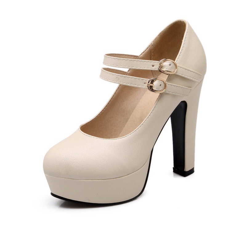 High Heel Buckle Platform Pumps