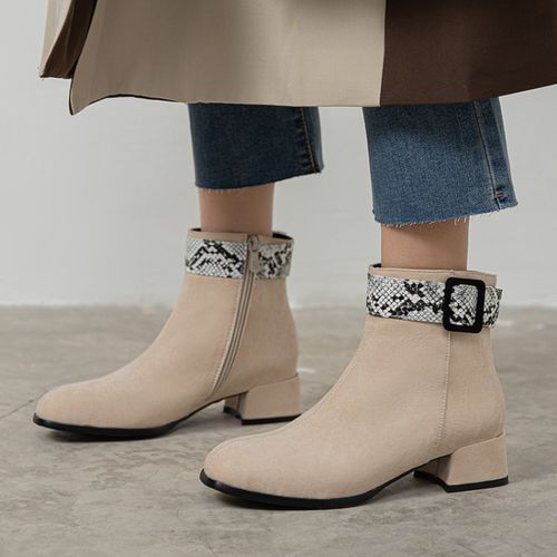 Women Snake-print Low Heels Short Boots