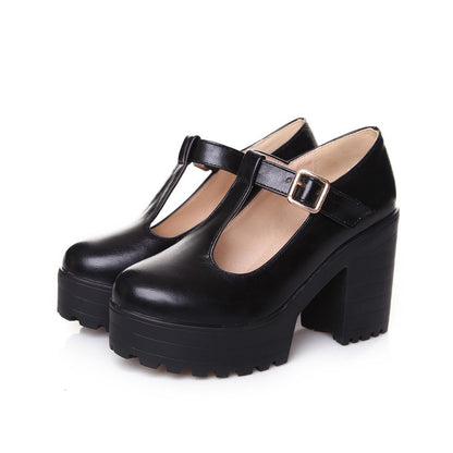 T Strap Platform Chunky Heel Pumps