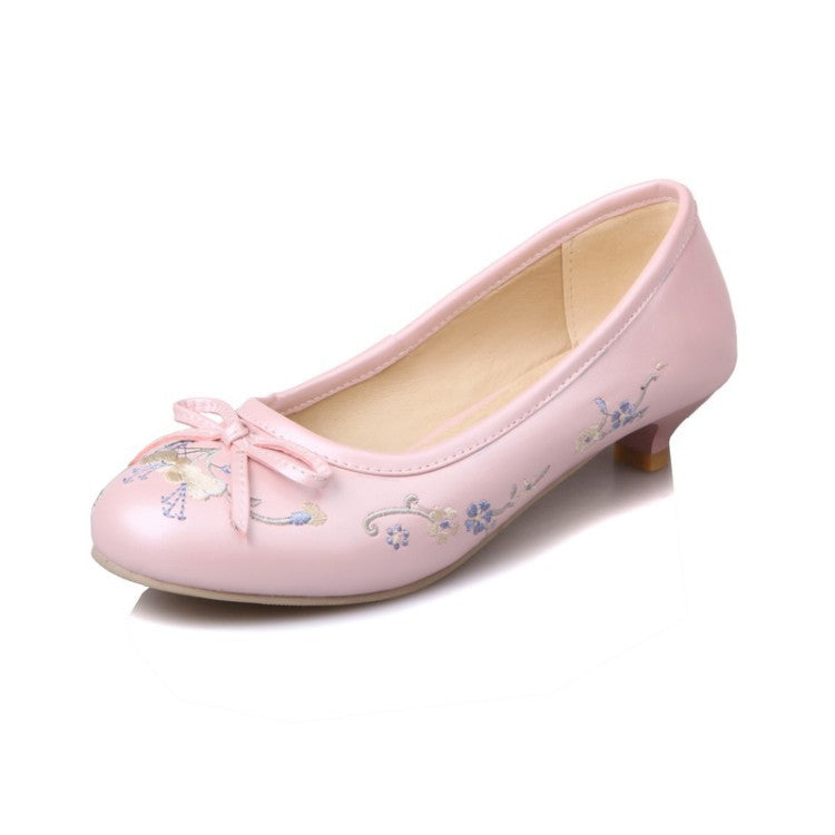 Women's Embroidery Shallow Mouth Low Heels Shoes