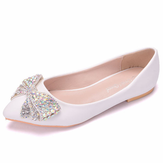 Women Pointed Toe Shallow Rhinestone Bow Tie Shallow Flats