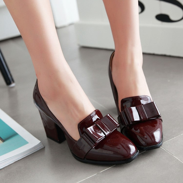 Chunky High Heels Bow Shallow Toe Women Pumps