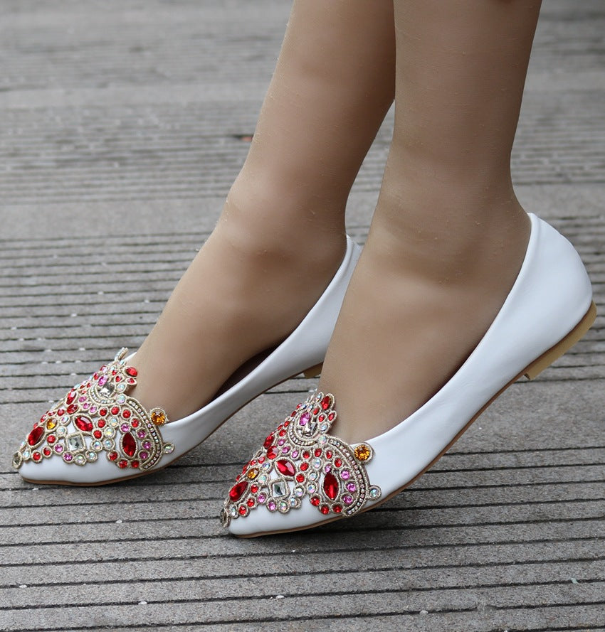 Women Pointed Toe Shallow Rhinestone Flora Wedding Flats