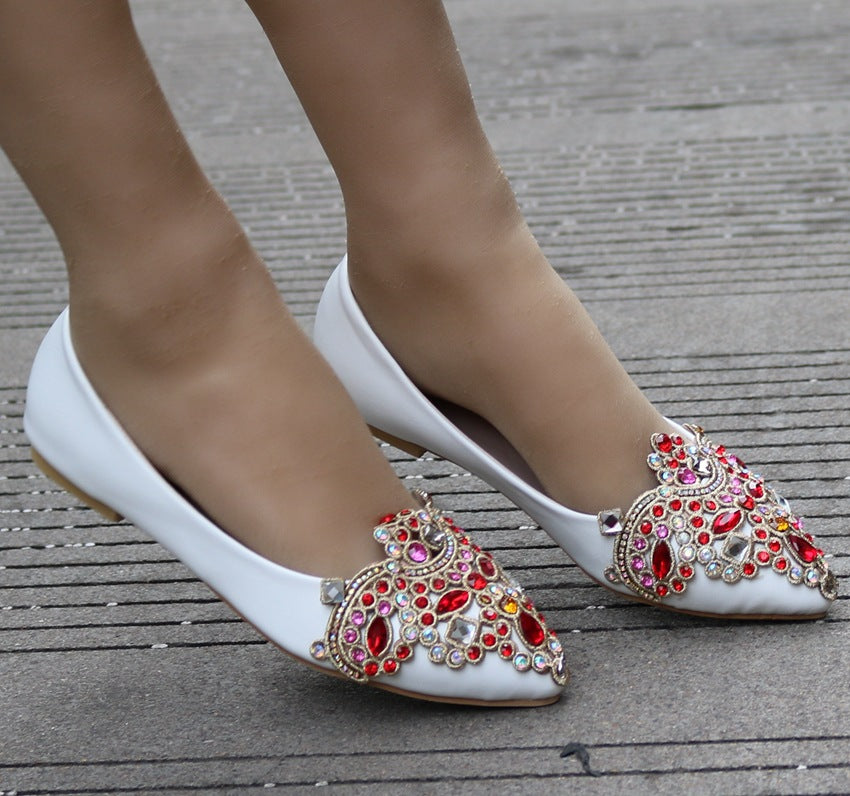 Women Pointed Toe Shallow Rhinestone Flora Wedding Flats